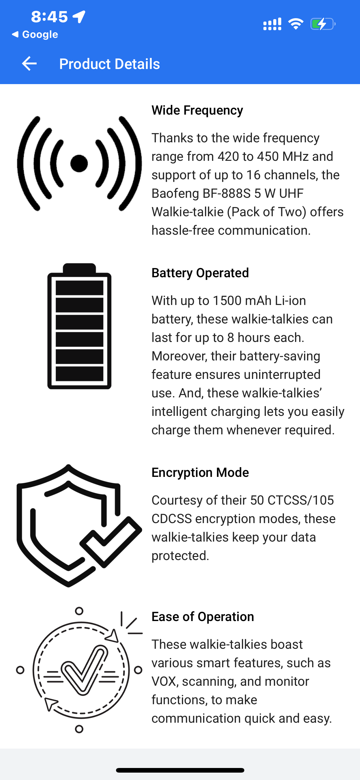 Walkie Talkie By Baofeng BF-888S Two Way Radio 16CH
400-470MHZ Long Range WTO1