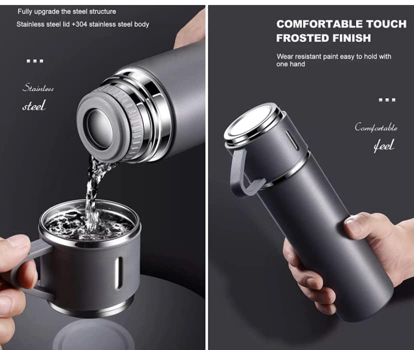 Vacuum Flask Bottle Water Flask Gift Set with Two Cups Hot & Cold