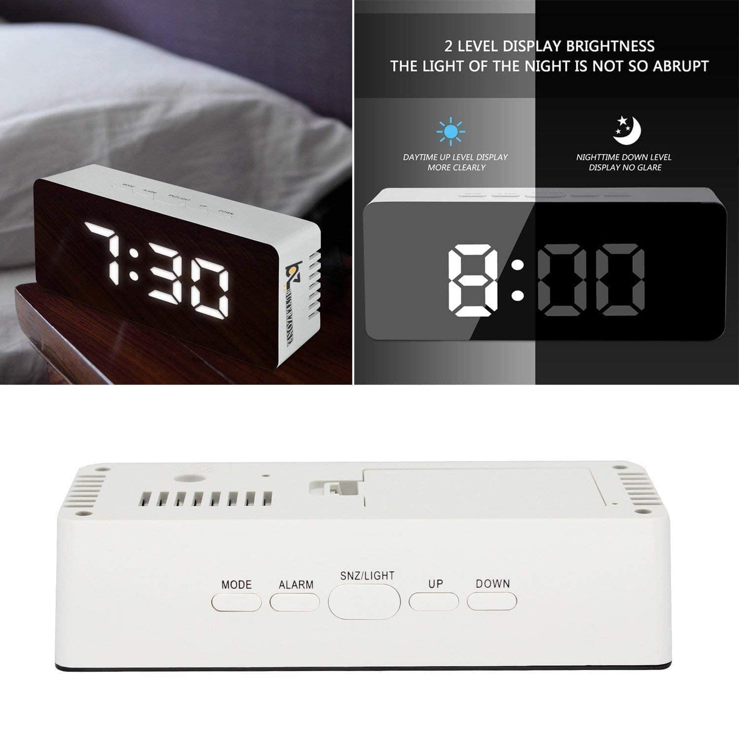 Digital Mirror Clock, Alarm Clock Table