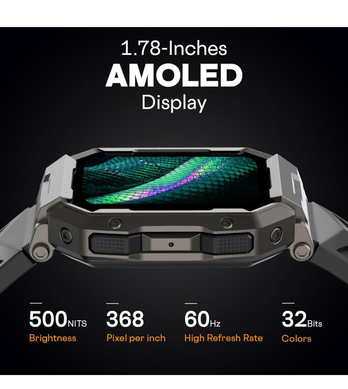 Fire-Boltt Cobra Smart Watch 1.78" Always-On AMOLED Display, Army Grade Strong Build, Bluetooth Calling with 123 Sports Modes, 60 Hz Refresh Rate, IP68 Rating