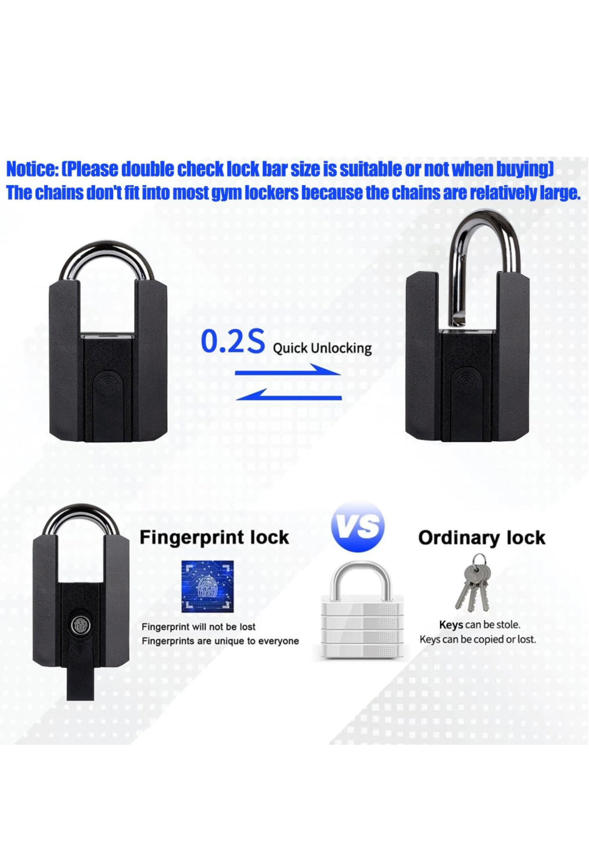 Fingerprint Padlock, Padlock with Keyless Biometric, Heavy Duty Padlock, Smart Lock with APP, Bluetooth Combination Padlock with Key, Waterproof Outdoor Padlock, Suitable for Gates, Fence, Storage