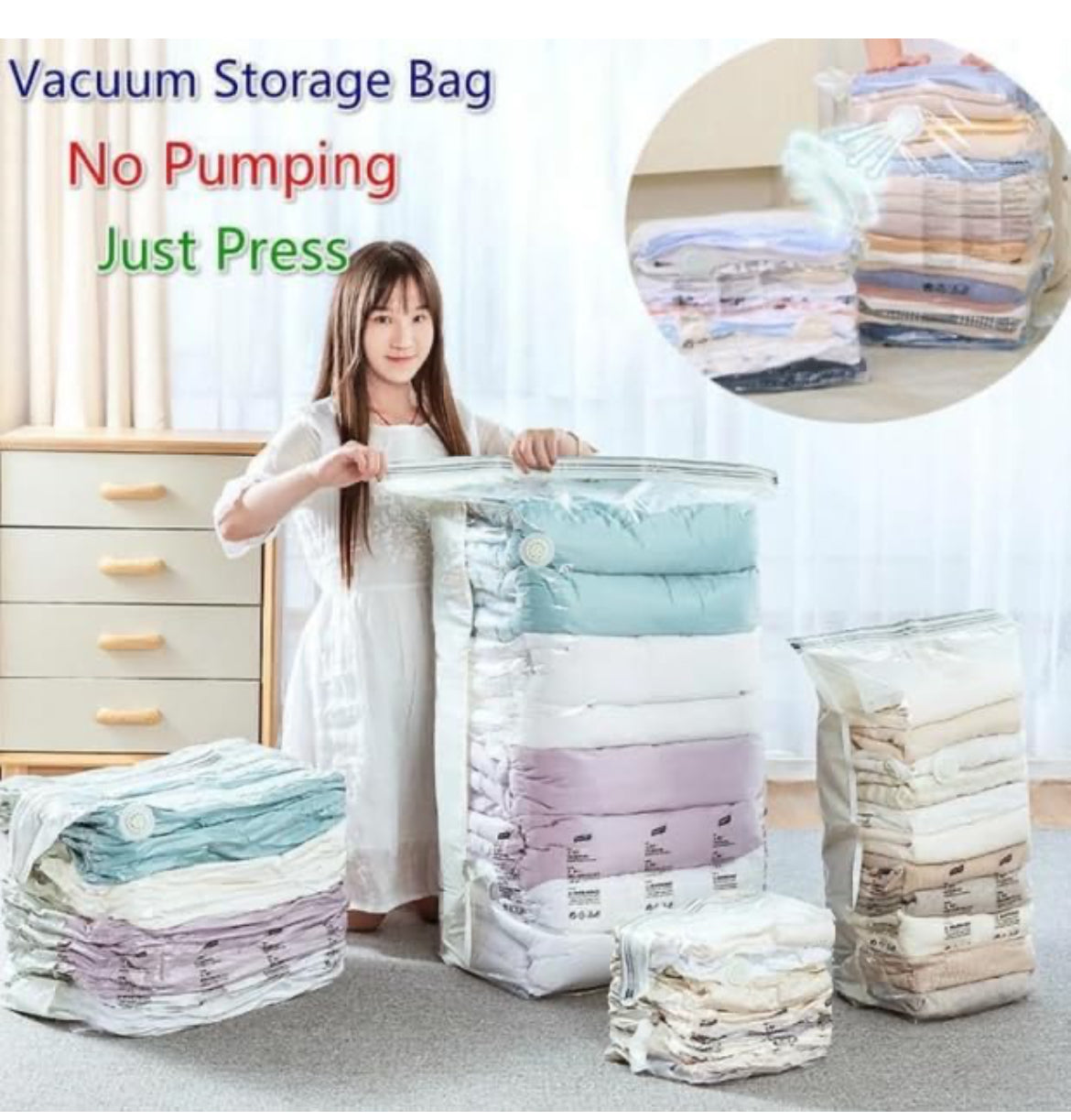 Vacuum Storage Bags Hand-Pump for Travel Vacuum Sealer Bags for Comforters, Blankets, Bedding, Clothing (Pack of 1)