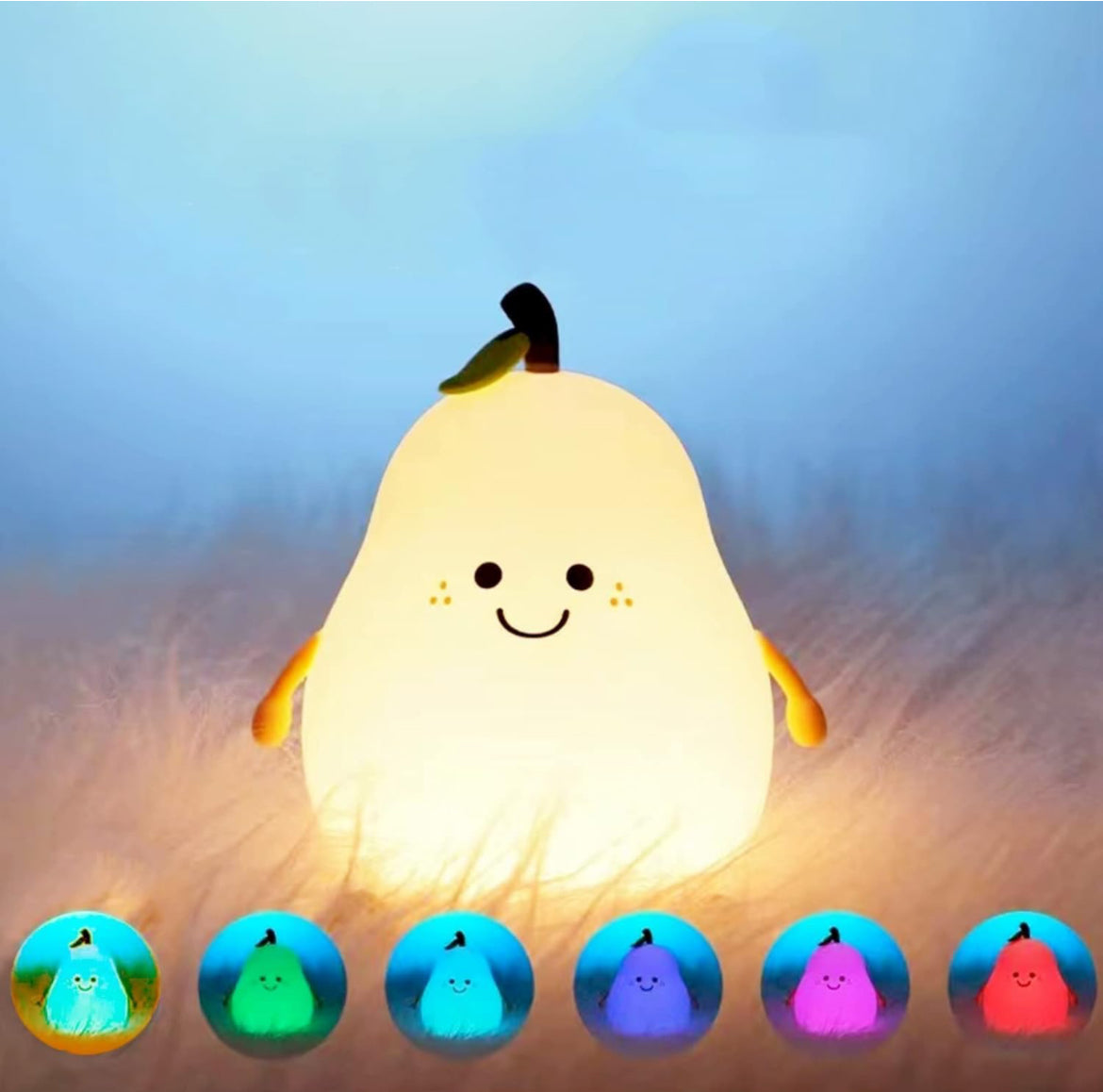 Cartoon Light LED Pear Nursery Night Lights for Kids, Cute Animal Silicone Baby Night Light with Touch Sensor, USB Rechargeable Baby Girl Boys Gifts, Xmas Gifts for Toddler Kids