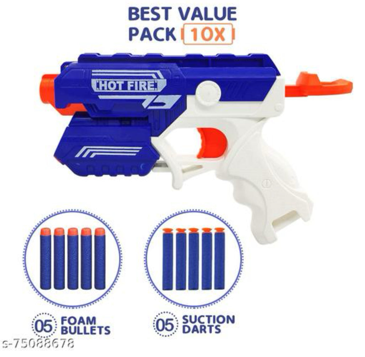 Foam Blaster Gun Toy, Safe and Long Range Shooting Gun, (5 Foam Bullets and 5 Suction Dart Bullets)-White Kids Gun Toys