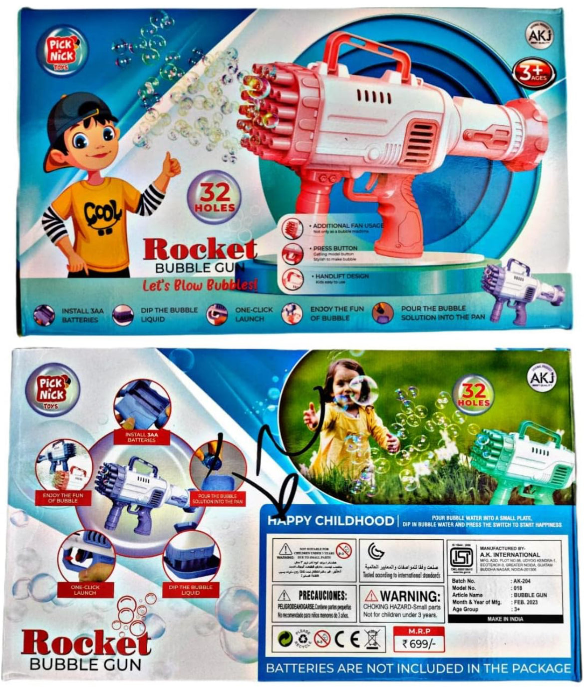 Bubble Gun Big Size 32 Hole Electric Rocket Bubble Maker Gun for Kids Toddlers,Gatling Bubble Machine Gun