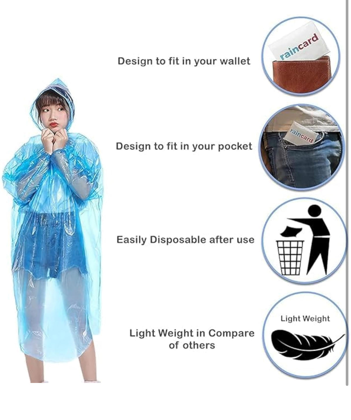 Emergency Rain Poncho Disposable Waterproof Raincoat with Hood ( RainCard , Rain card )