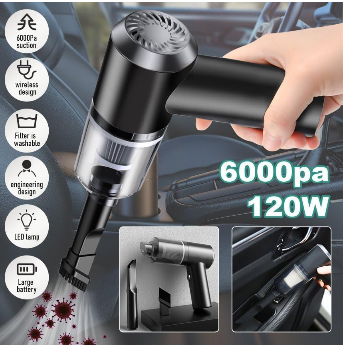 Portable High Power Car Vacuum Cleaner