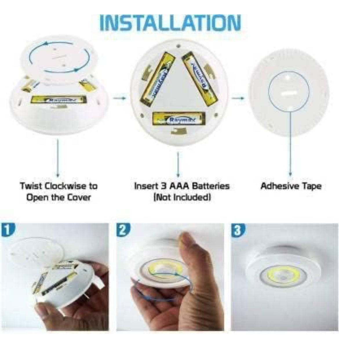 3pcs Light Wireless Smart LED Night Lamp Battery Power Remote Control Lamp
