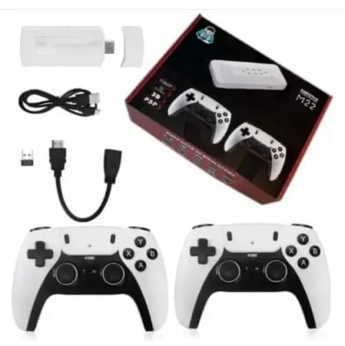 M22 Game stick Retro Video Game Console with 2 Wireless Controller with Tekken 3, Cadillacs and Dinosaurs, Mario, Road Fighter, Other Retro Games (64gb)