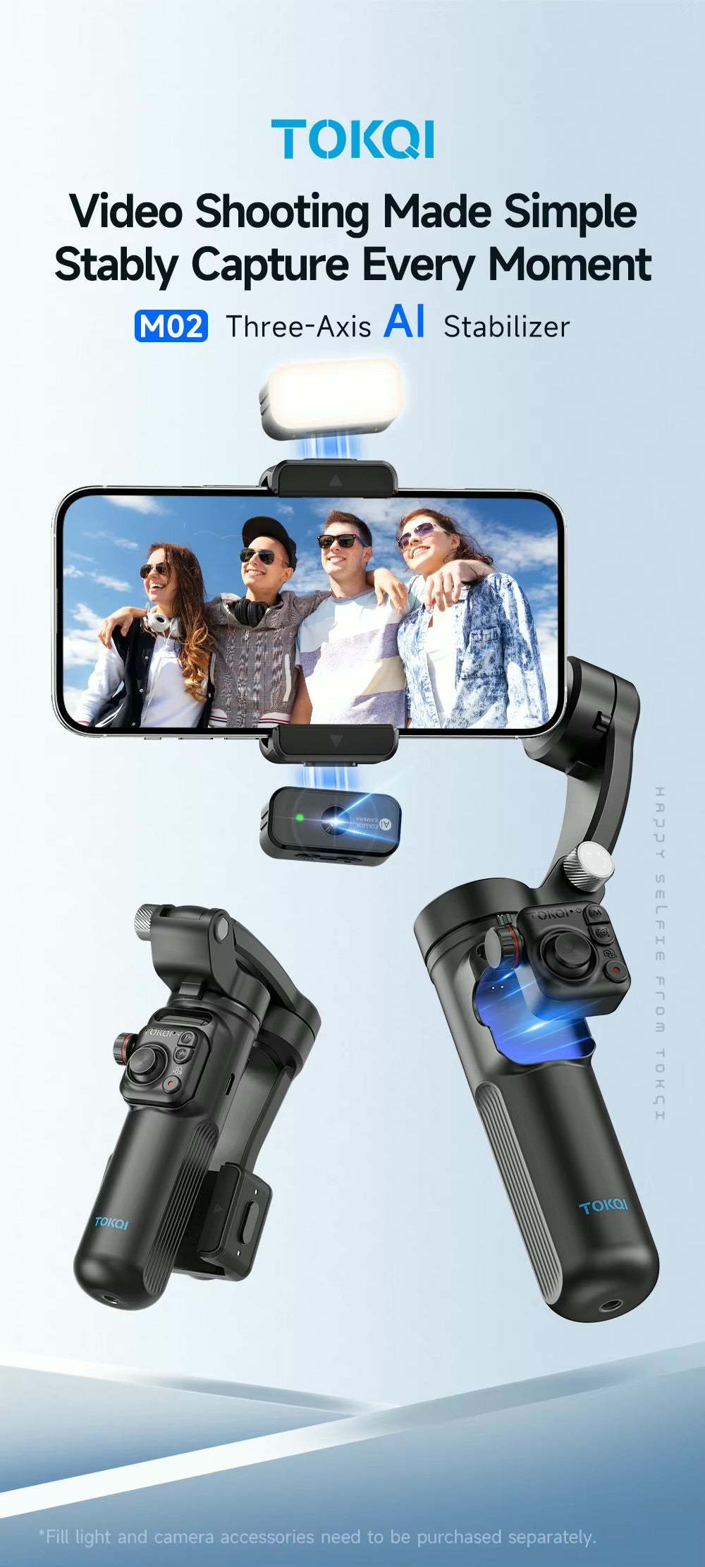 M02 3-Axis Handheld Foldable Gimbal Stabilizer For Smartphones