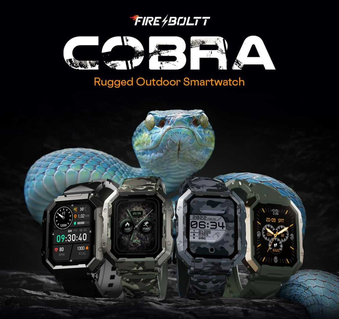 Fire-Boltt Cobra Smart Watch 1.78" Always-On AMOLED Display, Army Grade Strong Build, Bluetooth Calling with 123 Sports Modes, 60 Hz Refresh Rate, IP68 Rating