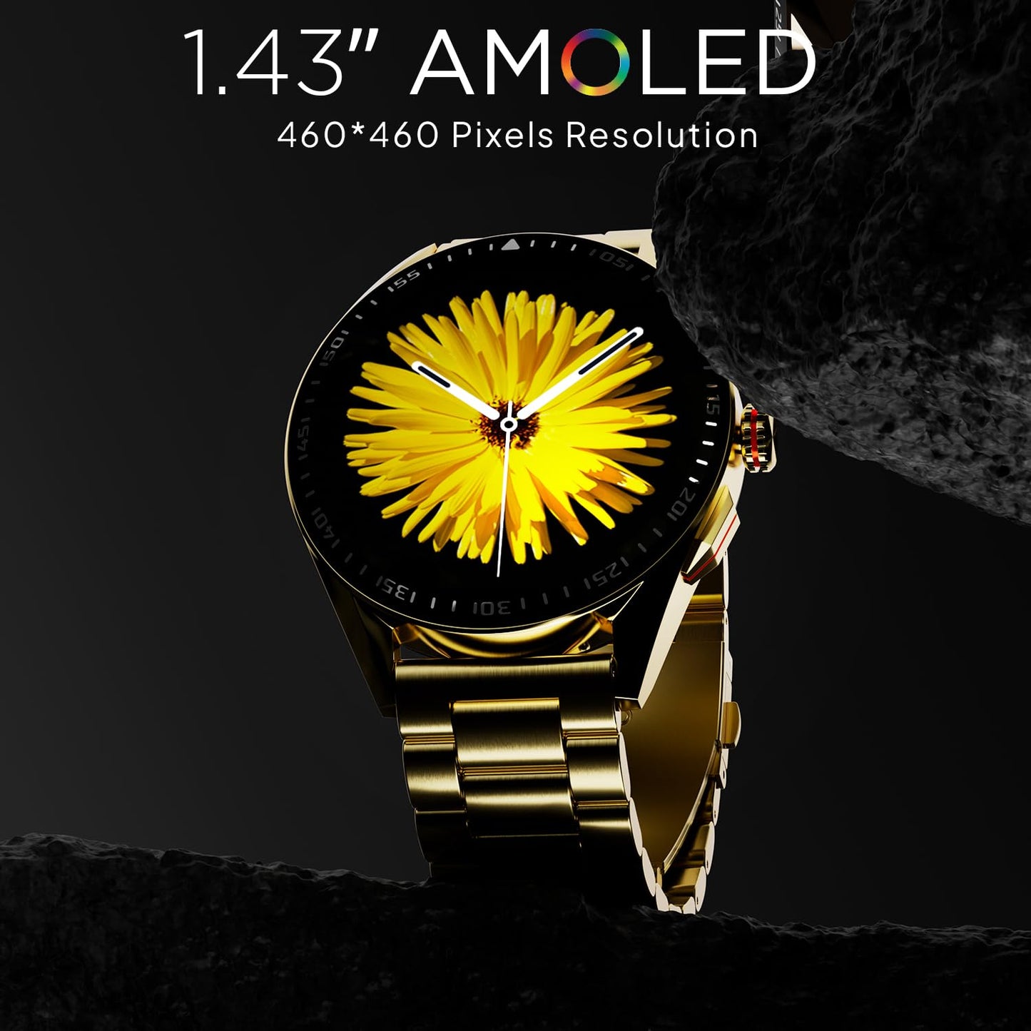 Fire-Boltt Invincible Plus 1.43" AMOLED Display Smartwatch with Bluetooth Calling, TWS Connection, 300+ Sports Modes, 110 in-Built Watch Faces, 4GB Storage & AI Voice Assistant (Gold SS)