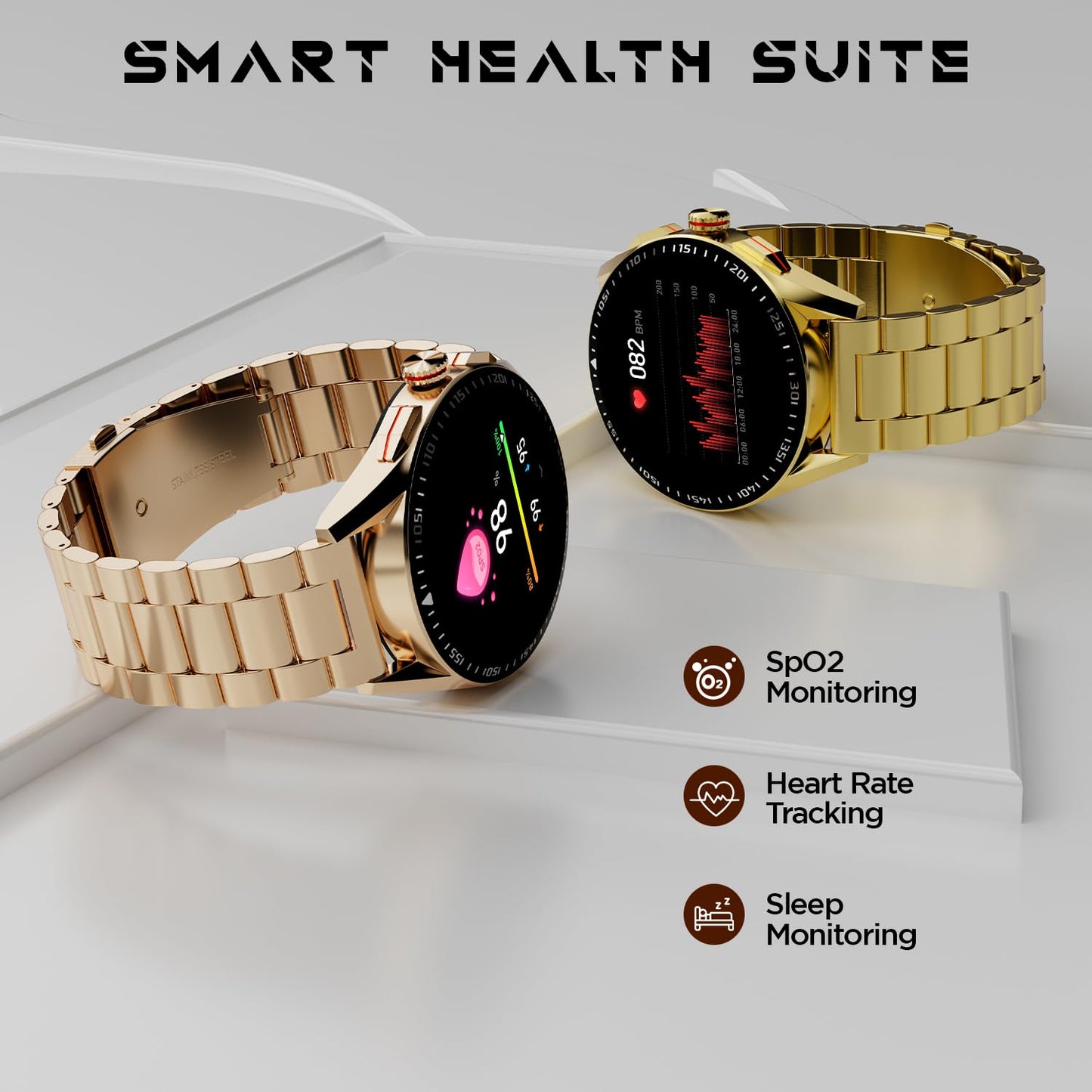 Fire-Boltt Invincible Plus 1.43" AMOLED Display Smartwatch with Bluetooth Calling, TWS Connection, 300+ Sports Modes, 110 in-Built Watch Faces, 4GB Storage & AI Voice Assistant (Gold SS)