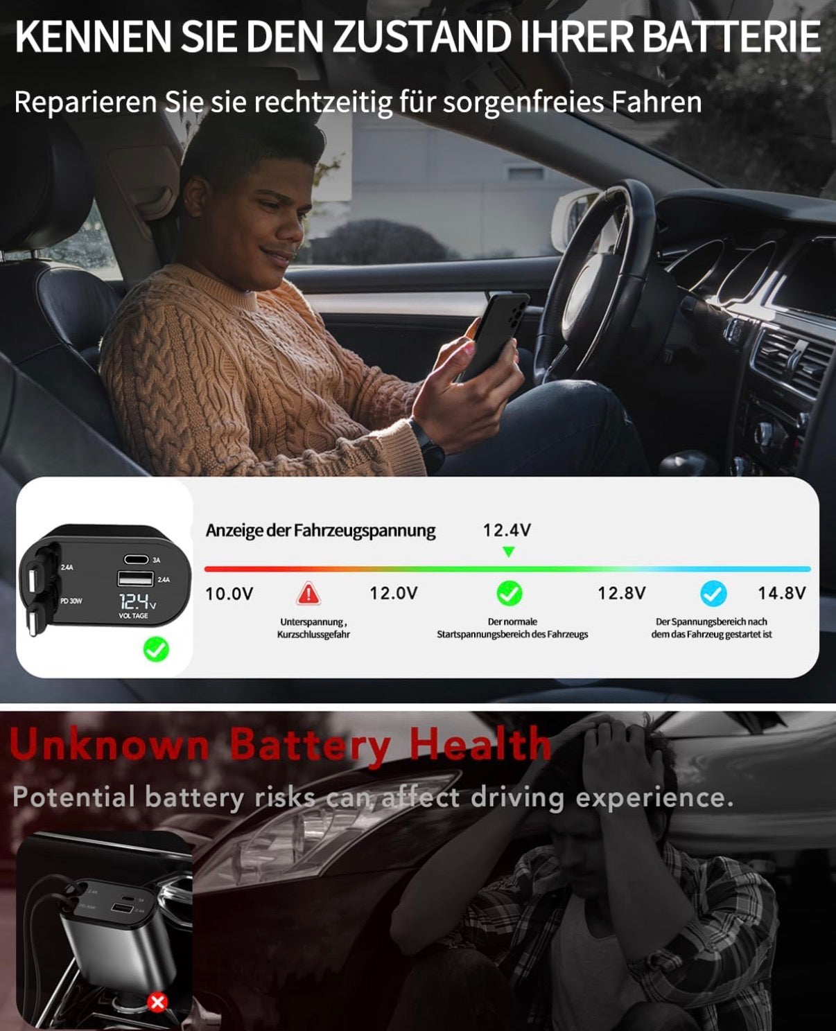 Retractable Car Charger - 120Watt - 4 in 1 Type C & Lightning Support