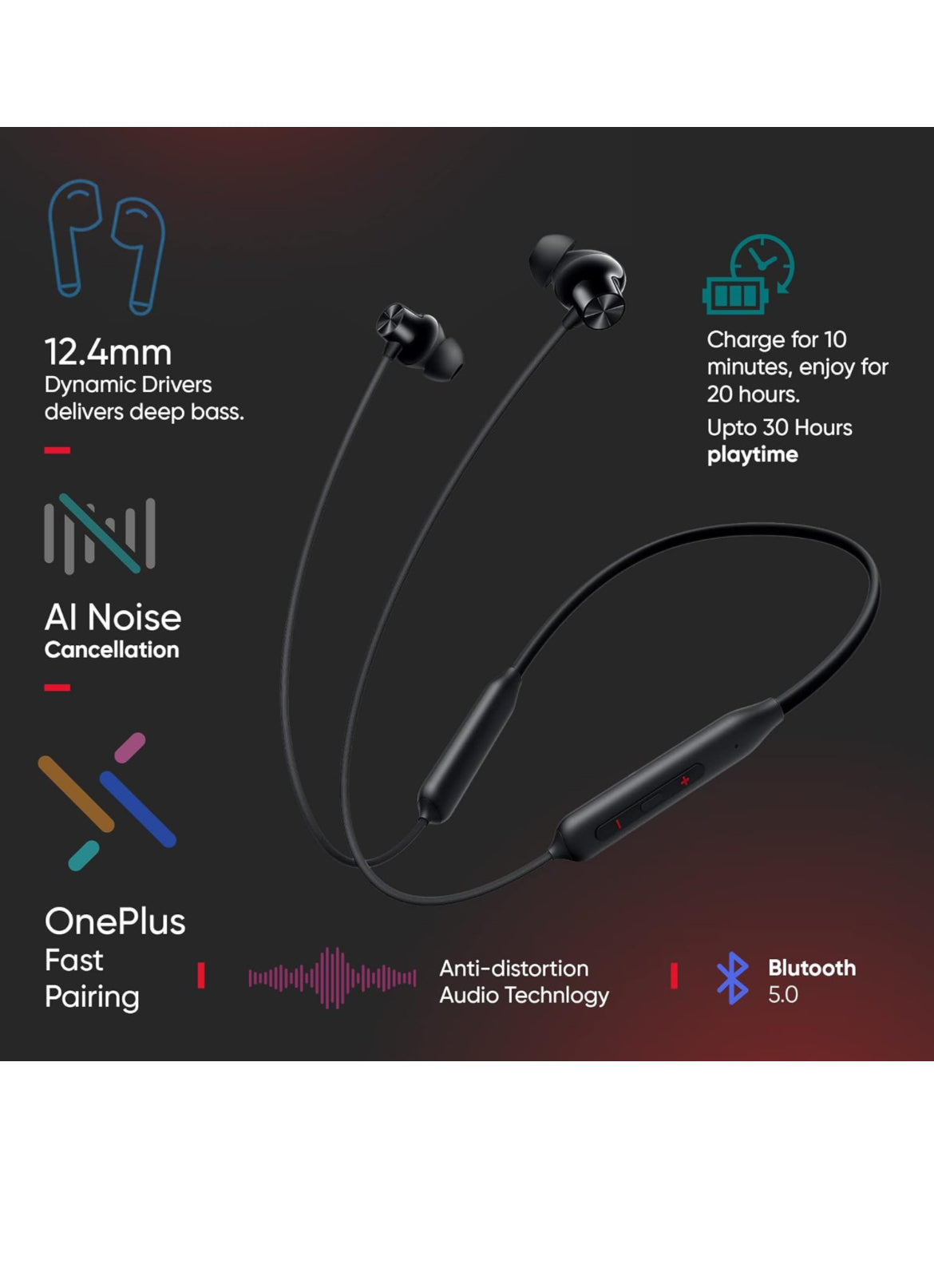 OnePlus Bullets Z2 Bluetooth Wireless in Ear Earphones with Mic, Bombastic Bass - 12.4 Mm Drivers, 10 Mins Charge ( OPEN BOX DELIVERY )