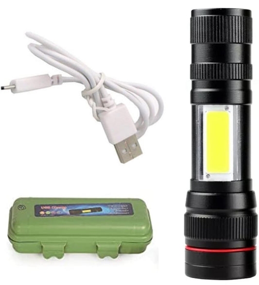 Heavy Duty Torch Twin Mode LED Torch Flashlight with Charging Cable Full Metal Body Pocket Friendly