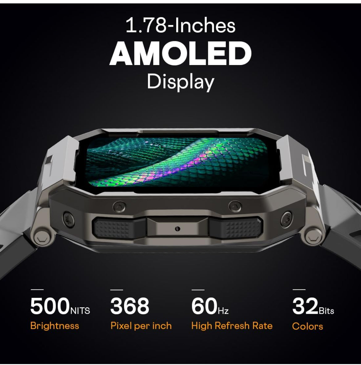 Fire-Boltt Cobra Smart Watch 1.78" Always-On AMOLED Display, Army Grade Strong Build, Bluetooth Calling with 123 Sports Modes, 60 Hz Refresh Rate, IP68 Rating
