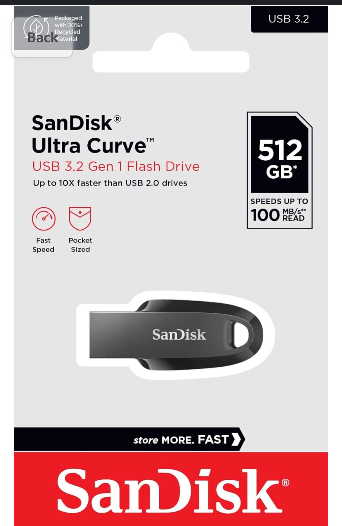SanDisk® Ultra Curve USB 3.2 512GB 100MB/s R Black Pandrive