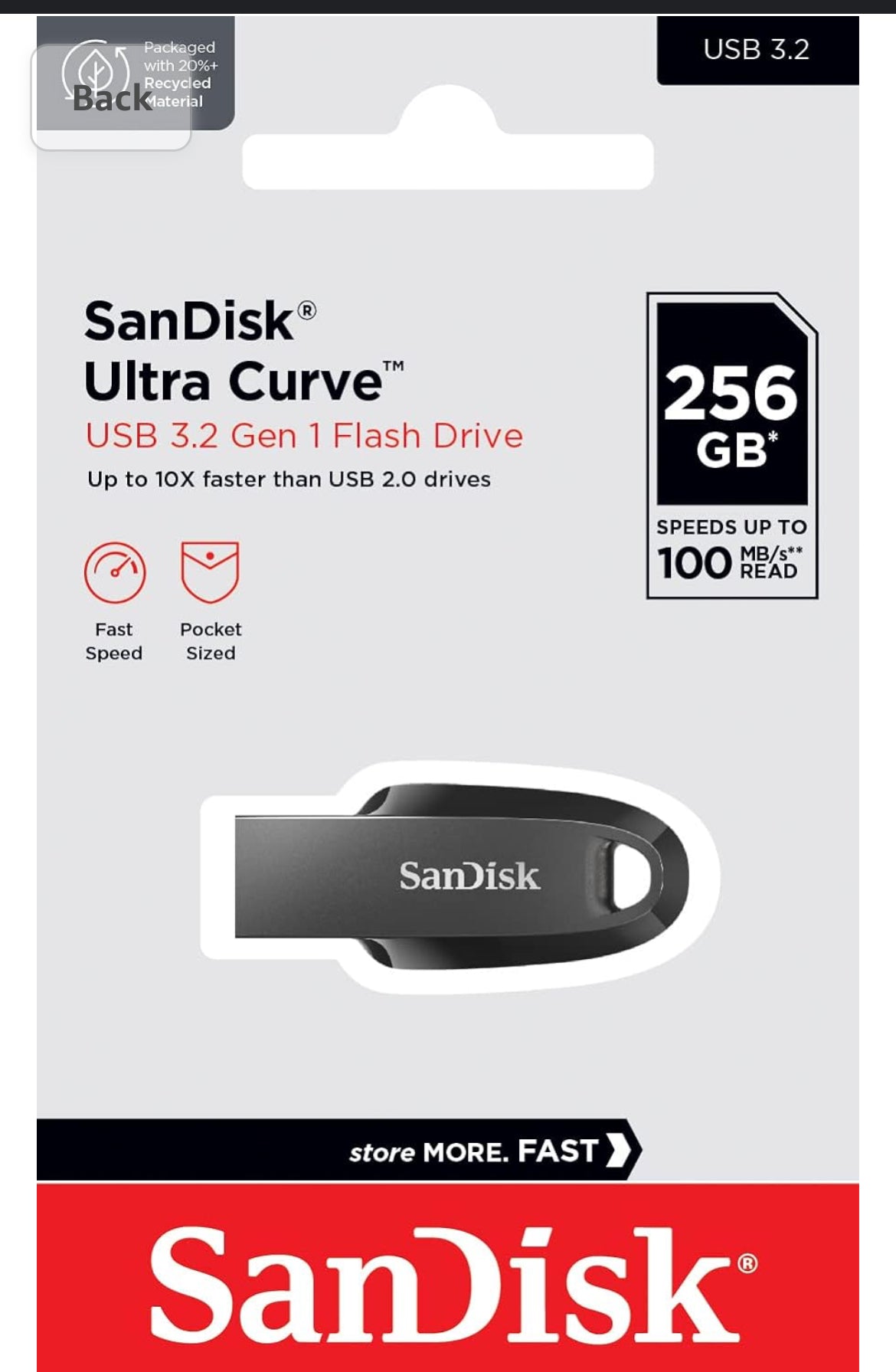SanDisk ® Ultra Curve USB 3.2 256GB 100MB/s R Black Pandrive