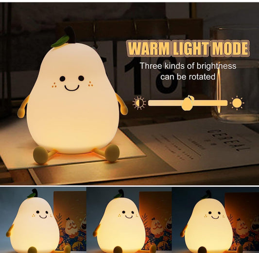 Cartoon Light LED Pear Nursery Night Lights for Kids, Cute Animal Silicone Baby Night Light with Touch Sensor, USB Rechargeable Baby Girl Boys Gifts, Xmas Gifts for Toddler Kids