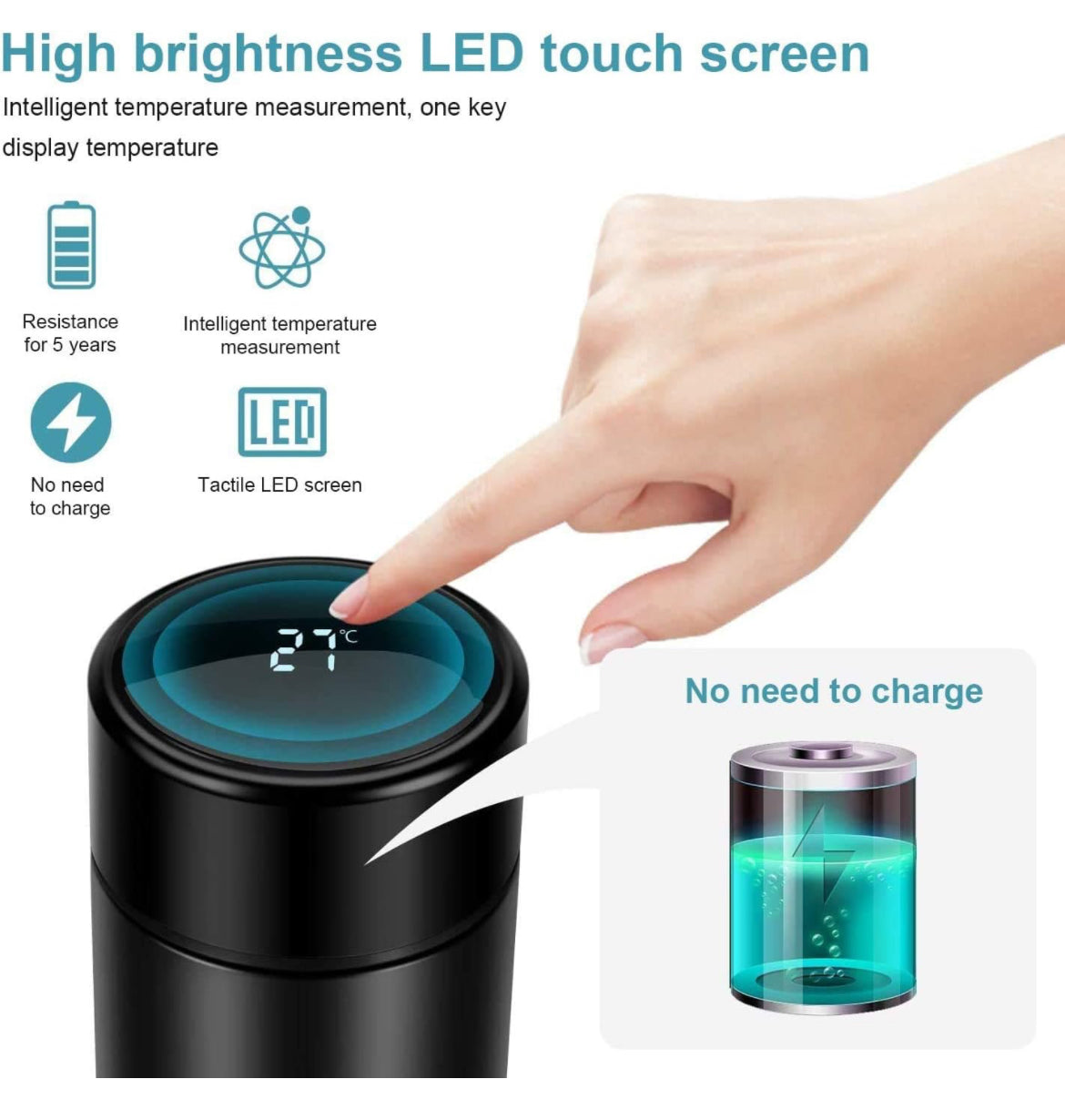 Stainless Steel Water Bottle with LED Temperature Display (HEAVY QUALITY)