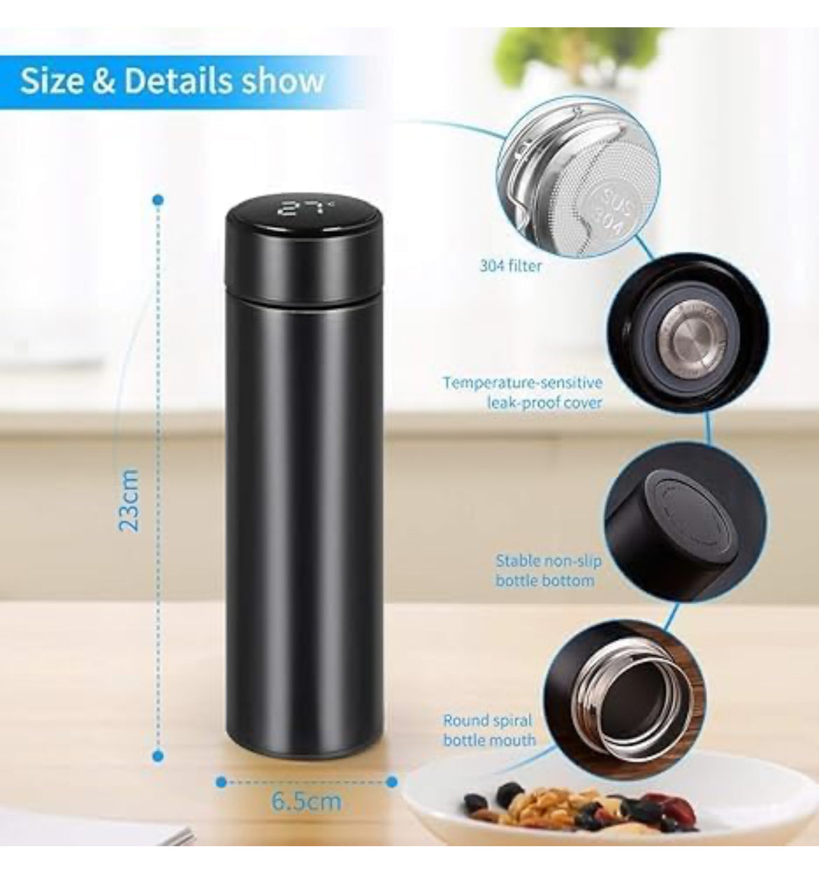 Stainless Steel Water Bottle with LED Temperature Display (HEAVY QUALITY)