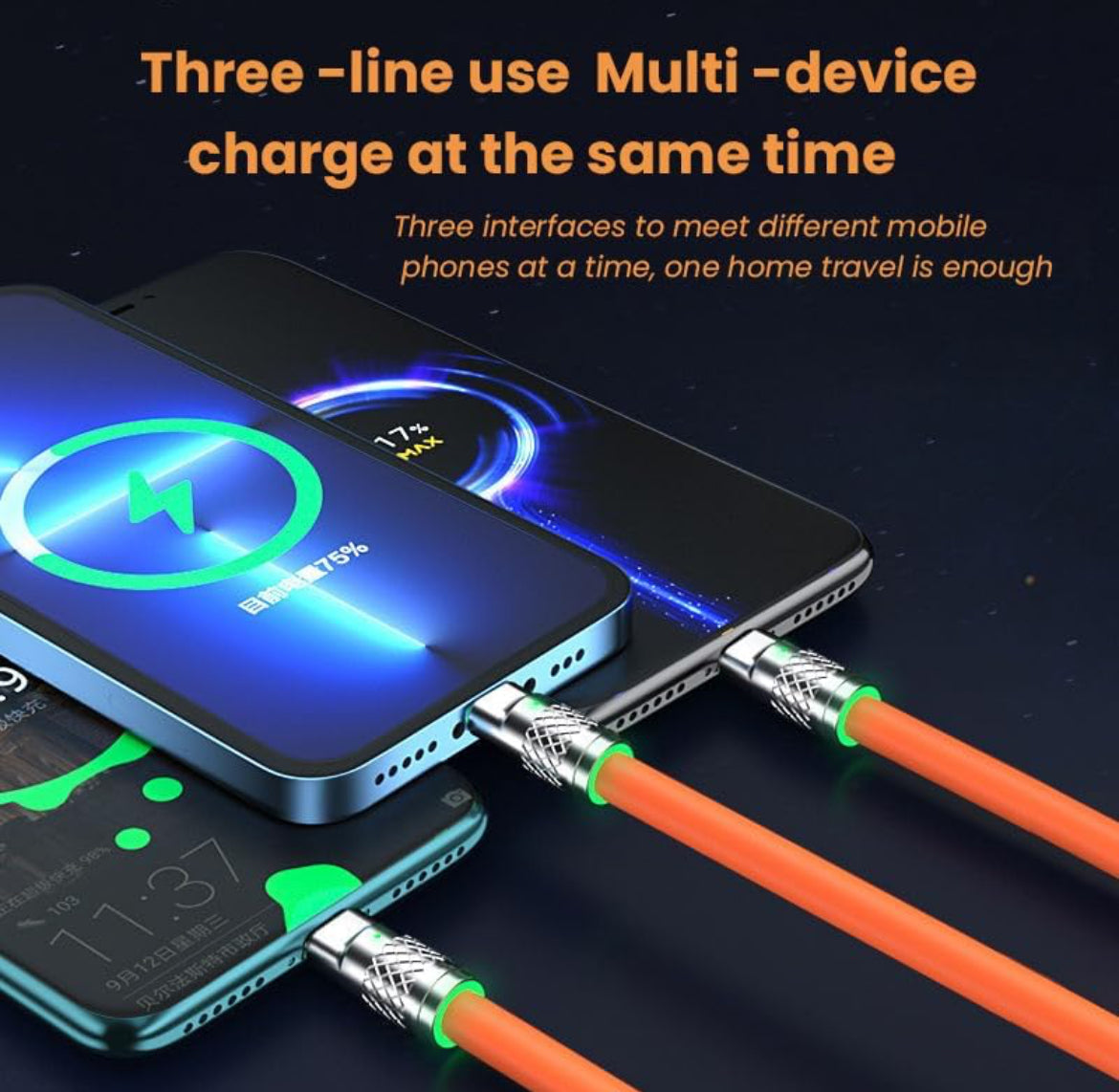 3 In 1 USB Charging Cable, Heavy Duty 120W Fast Charging Cable