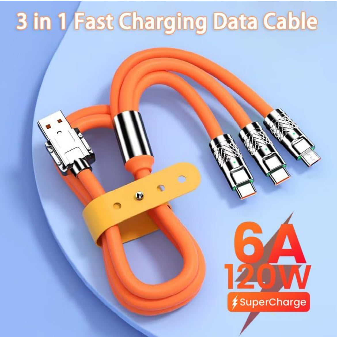 3 In 1 USB Charging Cable, Heavy Duty 120W Fast Charging Cable